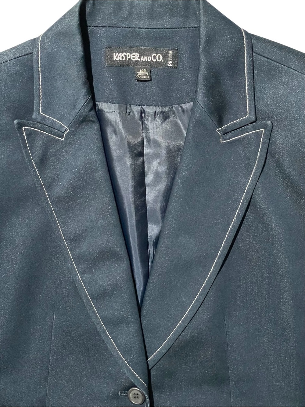 KASPER Blue Blazer Jacket 12 Large Petite - Picture 3 of 11